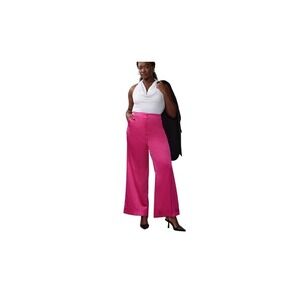 NY&C Pink Wide Leg Trousers New 2X High‎ Waist Satin Dressy Party Pants